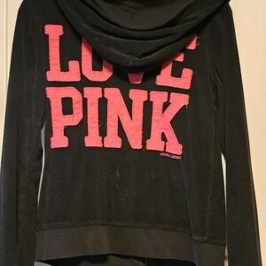 PINK Victoria's Secret Black and Pink Logo Terry Hoodie Large